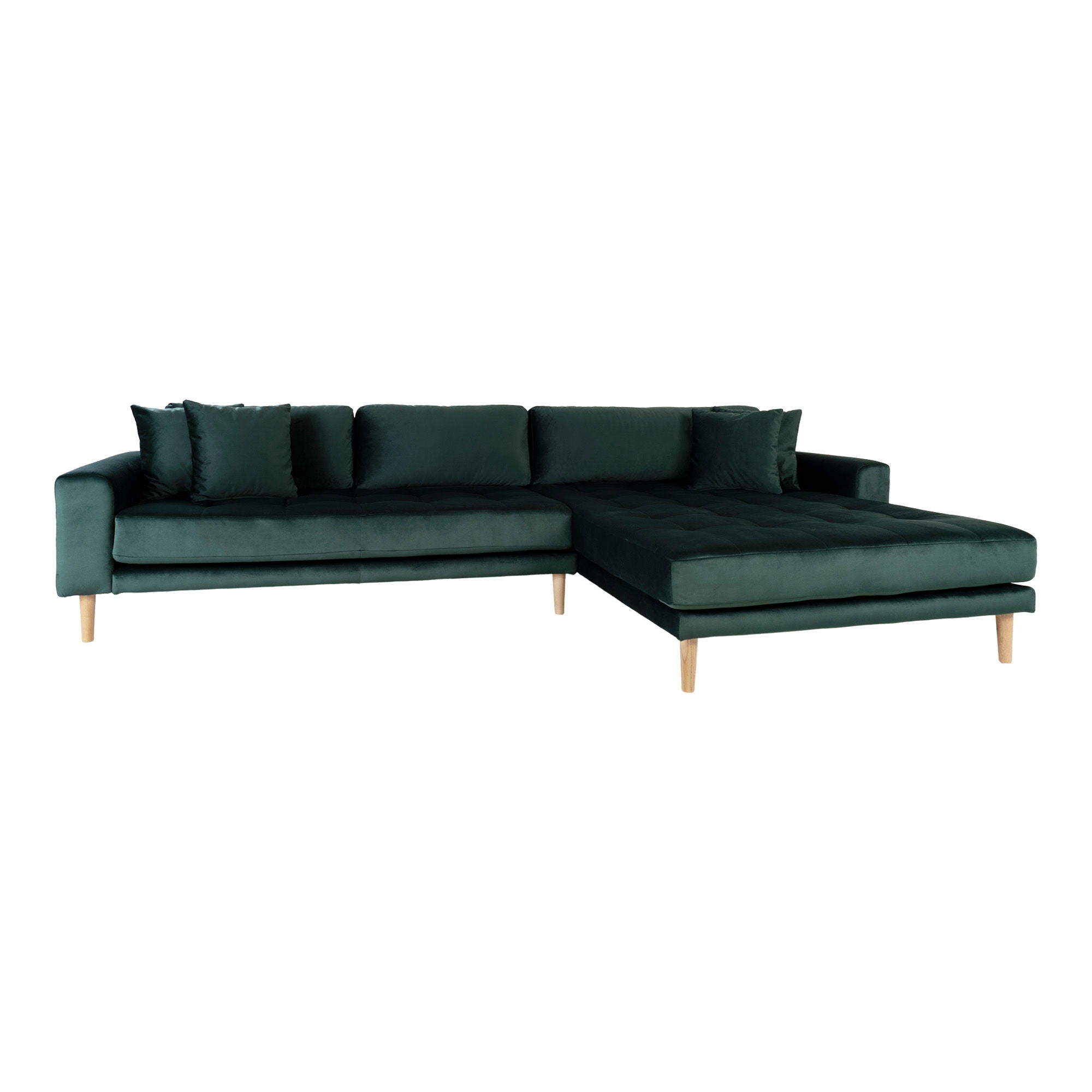 Lido – Ecksofa rechtsseitig, Samt, mit 4 Kissen, 290×170/92×76 cm
